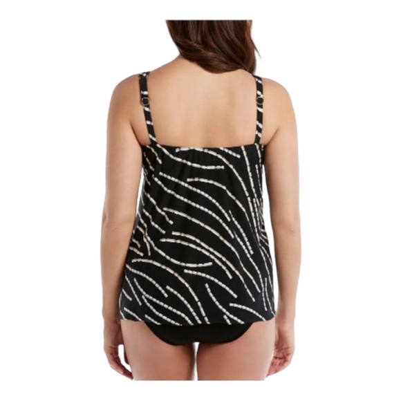 Miraclesuit womens tankini top black sheer striped adjustable straps size 14 - Picture 2 of 11